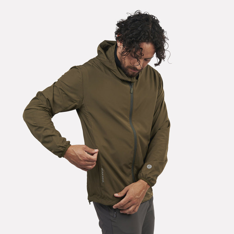 Chaqueta Cortaviento Ultraligero Hombre Declive Verde Bosque