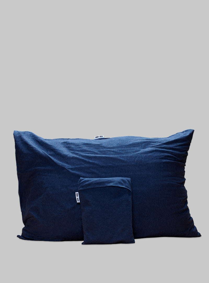 Set 2 Fundas de almohada 100% Algodón elástico, melange color azul / azul oscuro